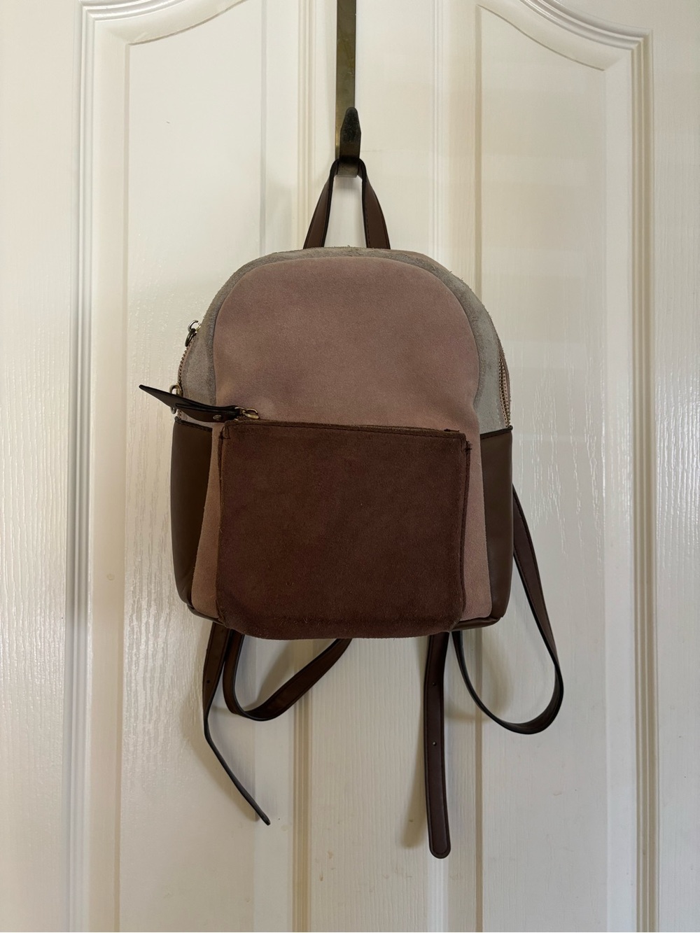 Suede and Leather Two-Tone Brown Backpack